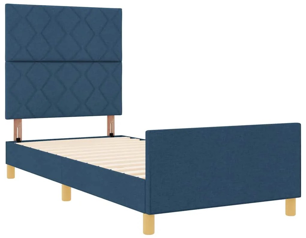 vidaXL Σκελετός Κρεβατιού με κεφαλάρι Μπλε 90 x 200 cm ύφασμα