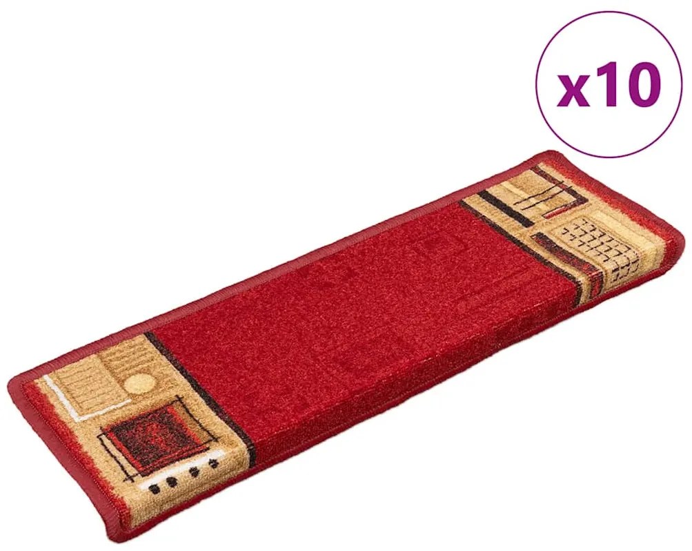 vidaXL Πατάκια Σκάλας Αυτοκόλλητα 10 τεμ. Κόκκινα 65x21x4 εκ.