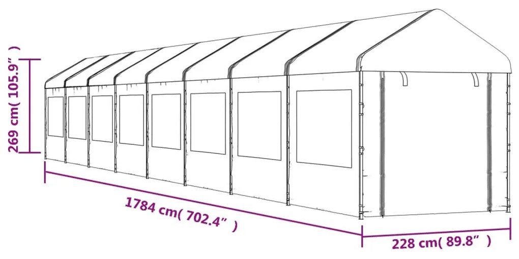 Κιόσκι με Τέντα Λευκό 17,84 x 2,28 x 2,69 μ. από Πολυαιθυλένιο - Λευκό