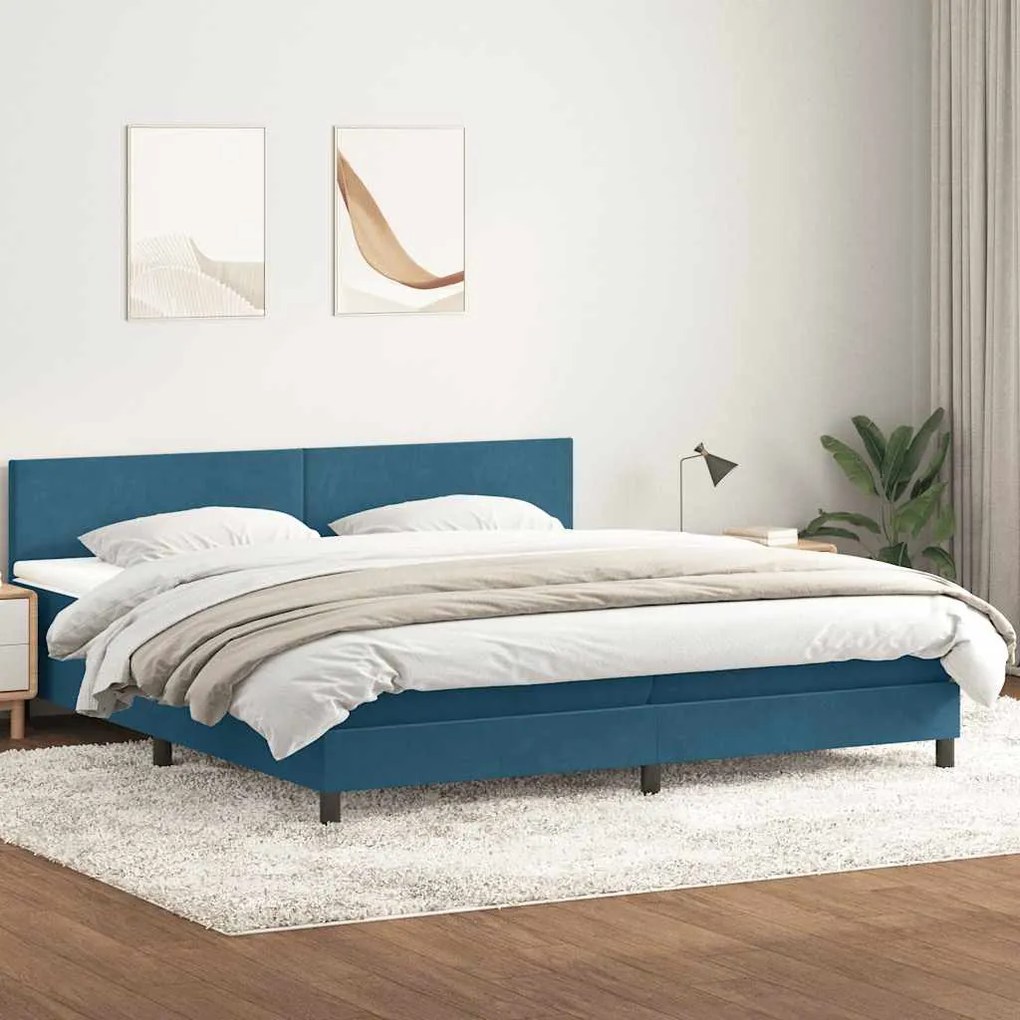 vidaXL Box Spring κρεβάτι με στρώμα σκούρο μπλε 200x220 cm Βελούδινο