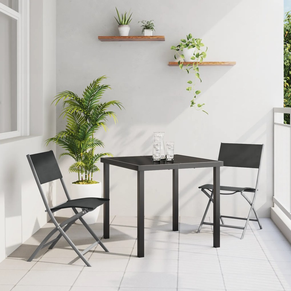 vidaXL Σετ Εξωτερικής Τραπεζαρίας 3 Τεμαχίων Μαύρη Τεξτιλίνη και Χάλυβα