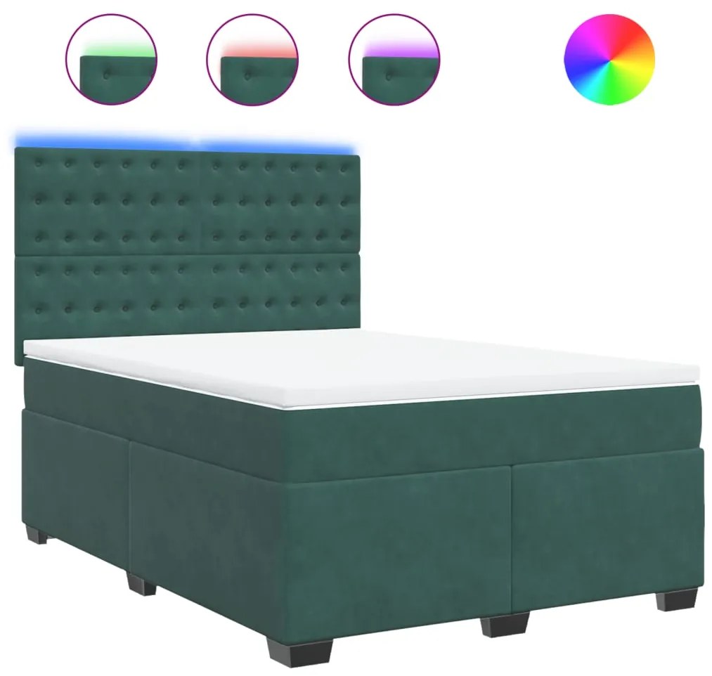 vidaXL Κρεβάτι Boxspring με Στρώμα Σκούρο Πράσινο 140x200εκ. Βελούδινο