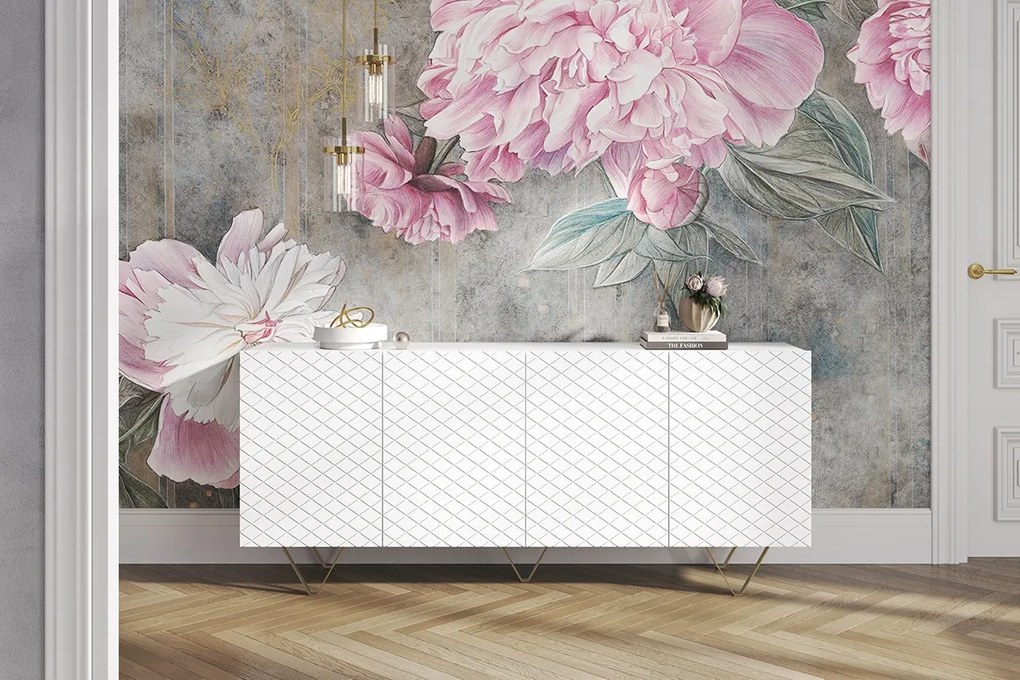 Μπουφές Sky Λευκό Ματ + Χρυσά Πόδια 190x83x42cm με 4 ντουλάπια &amp; τρίγωνα πόδια - BOG4589