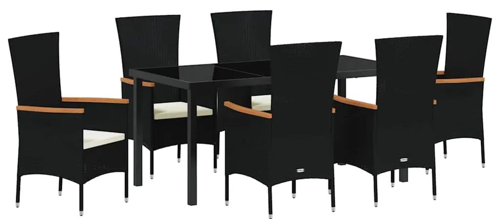 vidaXL Σετ Φαγητού Κήπου με μαξιλάρι 7 pcs Μαύρο 160 x 80 x 73 εκ