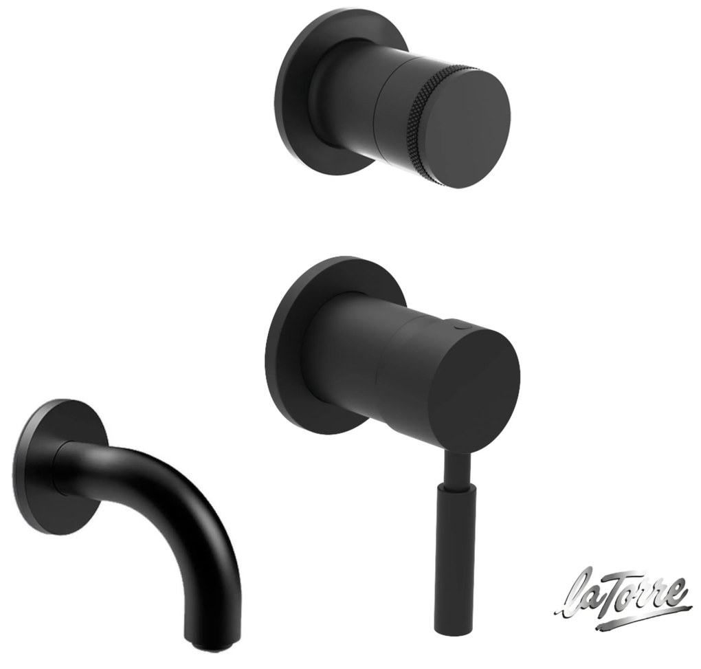 La Torre NEW TECH Black matt 12051SP-400 34374-400 Μίκτης εντοιχισμού+εκτροπέας περιστροφικός 2 εξόδων+Στόμιο 10cm Φ24mm