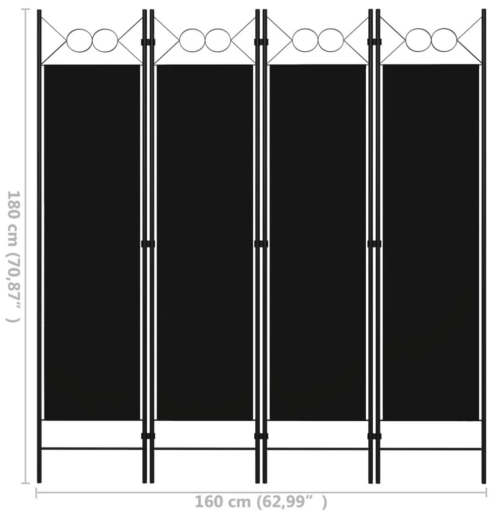 vidaXL Διαχωριστικό Δωματίου με 4 Πάνελ Μαύρο 160 x 180 εκ.