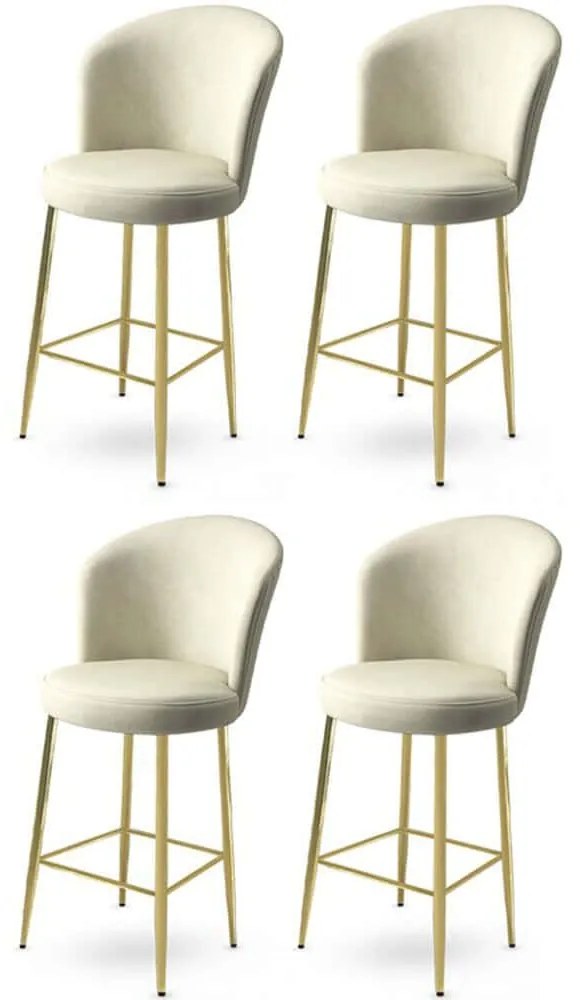 Σκαμπό Μπαρ Fora Babyface (Σετ 4Τμχ) 240CHR1154 46x40x107cm Cream-Gold Μέταλλο,Ύφασμα