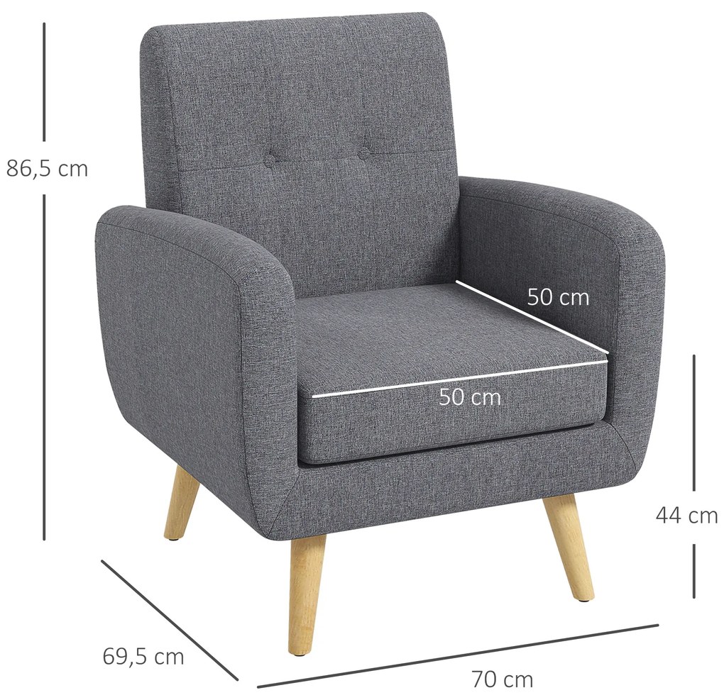 HOMCOM Πολυθρόνα σε Σκανδιναβικό Στυλ, Πολυθρόνα Accent, Κουμπωτό, Φυσικό + Ανοιχτό Γκρι