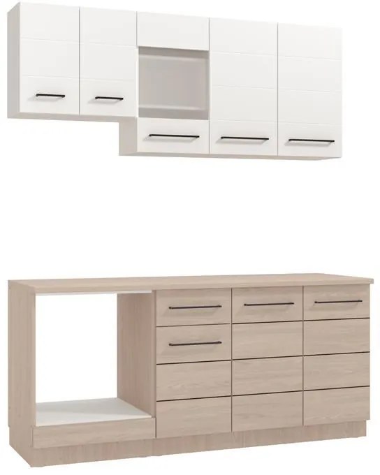 Σύνθεση κουζίνας SAVONA 180 Grey oak - Λευκό 180x57x200εκ. 180x57x200 εκ.