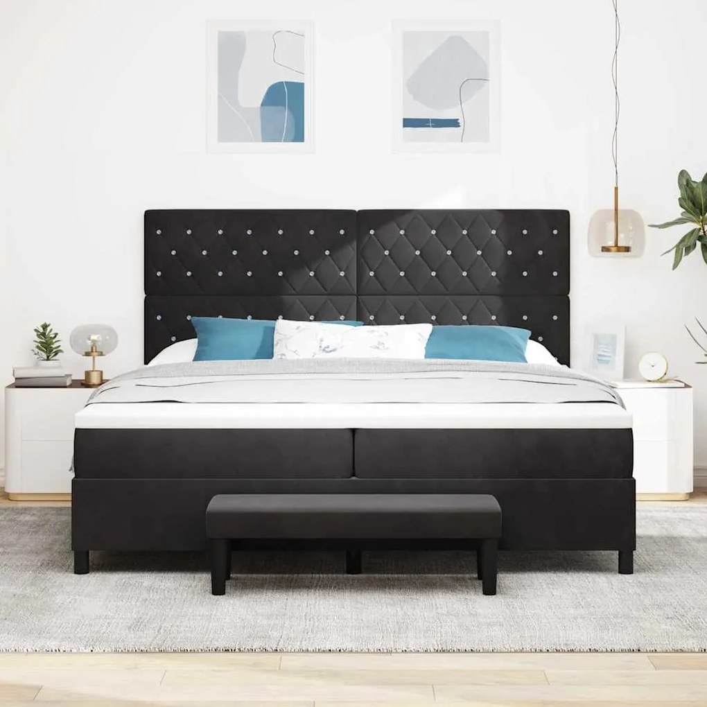vidaXL Κρεβάτι με ελατήρια με στρώμα Μαύρο 200 x 200 cm Βελούδο
