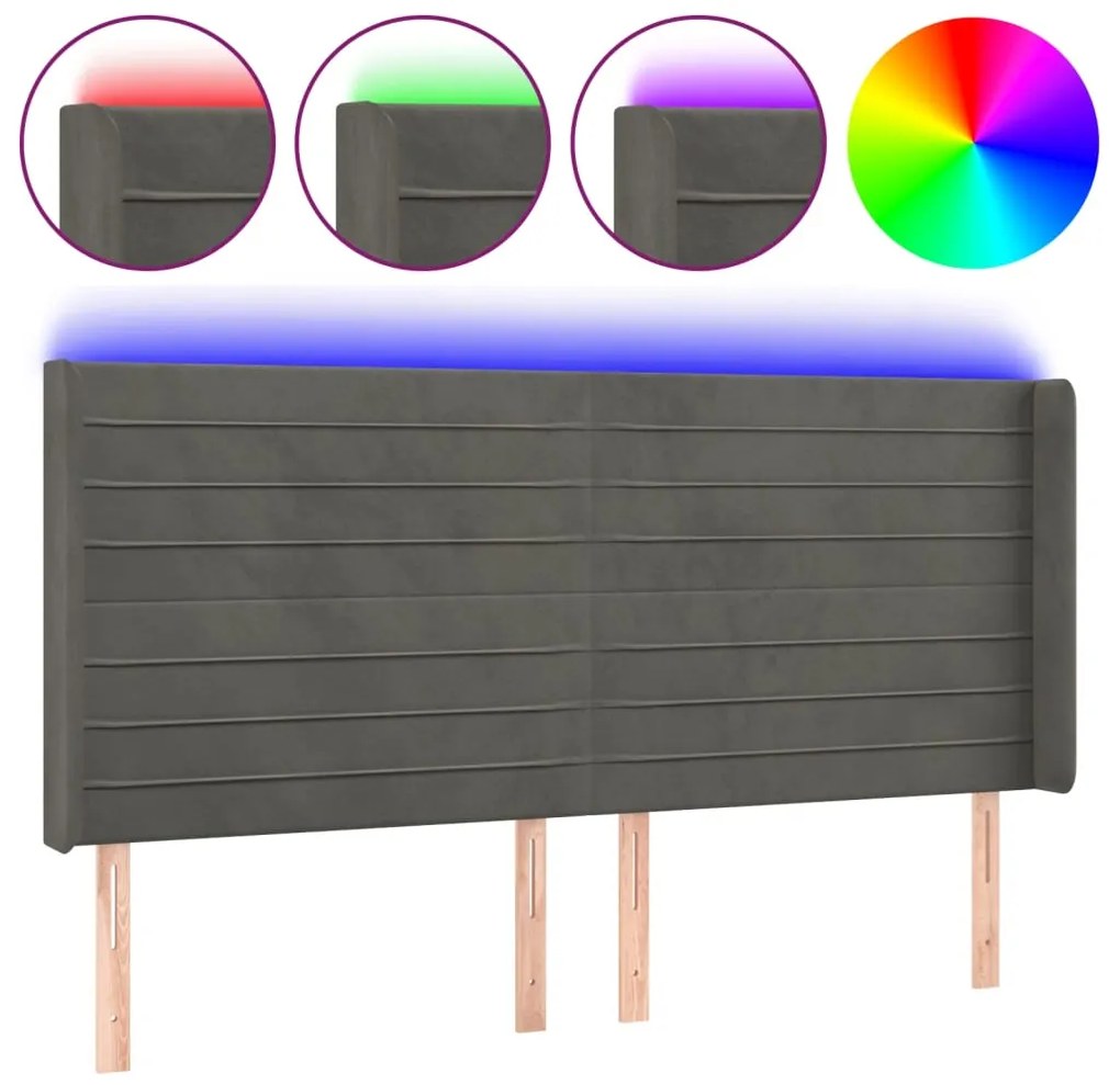 vidaXL Κεφαλάρι Κρεβατιού LED Σκούρο Γκρι 163x16x118/128εκ. Βελούδινο