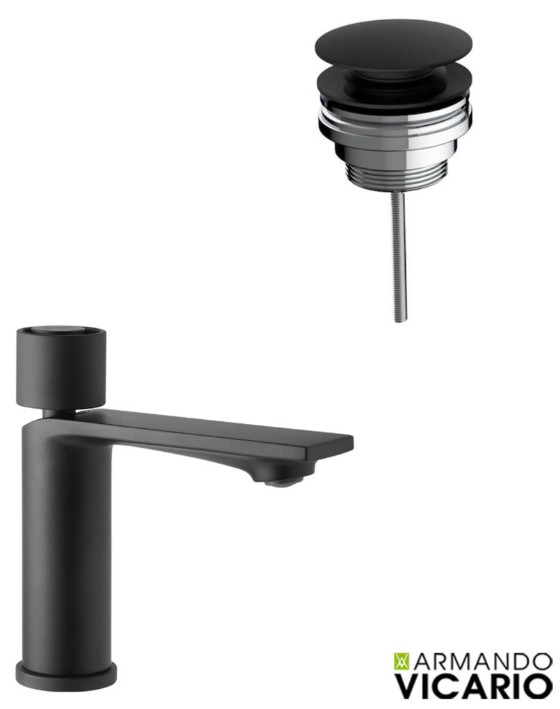 Armando Vicario Halo Black Matt Μπαταρία Νιπτήρος με βαλβίδα clic-clac