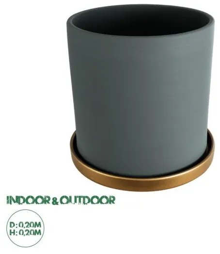 Διακοσμητικό Κεραμικό Κασπώ Γλάστρα-Flower Pot Γκρι Μπλε με Χρυσό Φ20 x Υ20cm 20495 Globostar 20495
