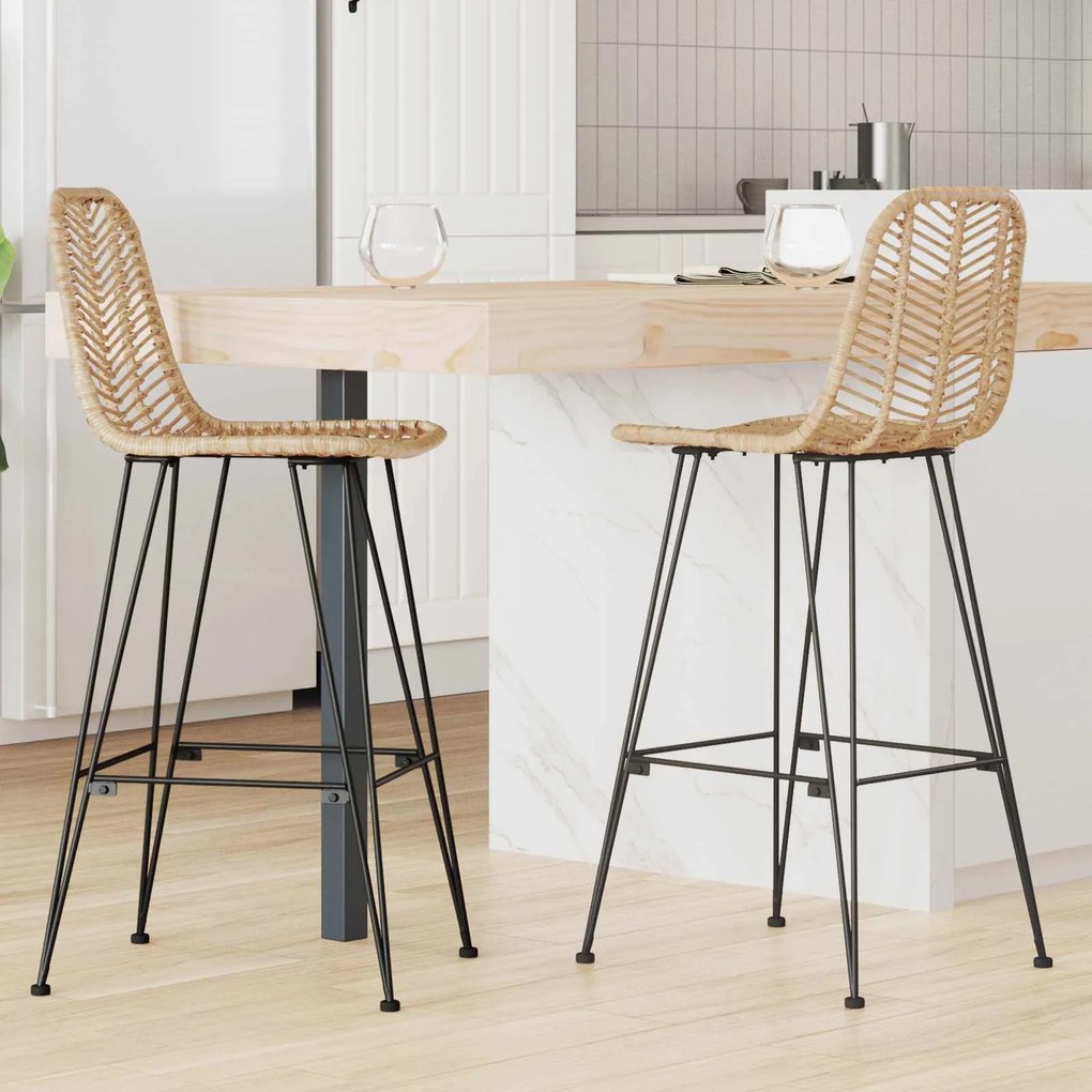 Καρέκλα Μπαρ 2 pcs Φυσικό 44,5 x 53 x 111 εκ. Καλάμι και Σίδερο