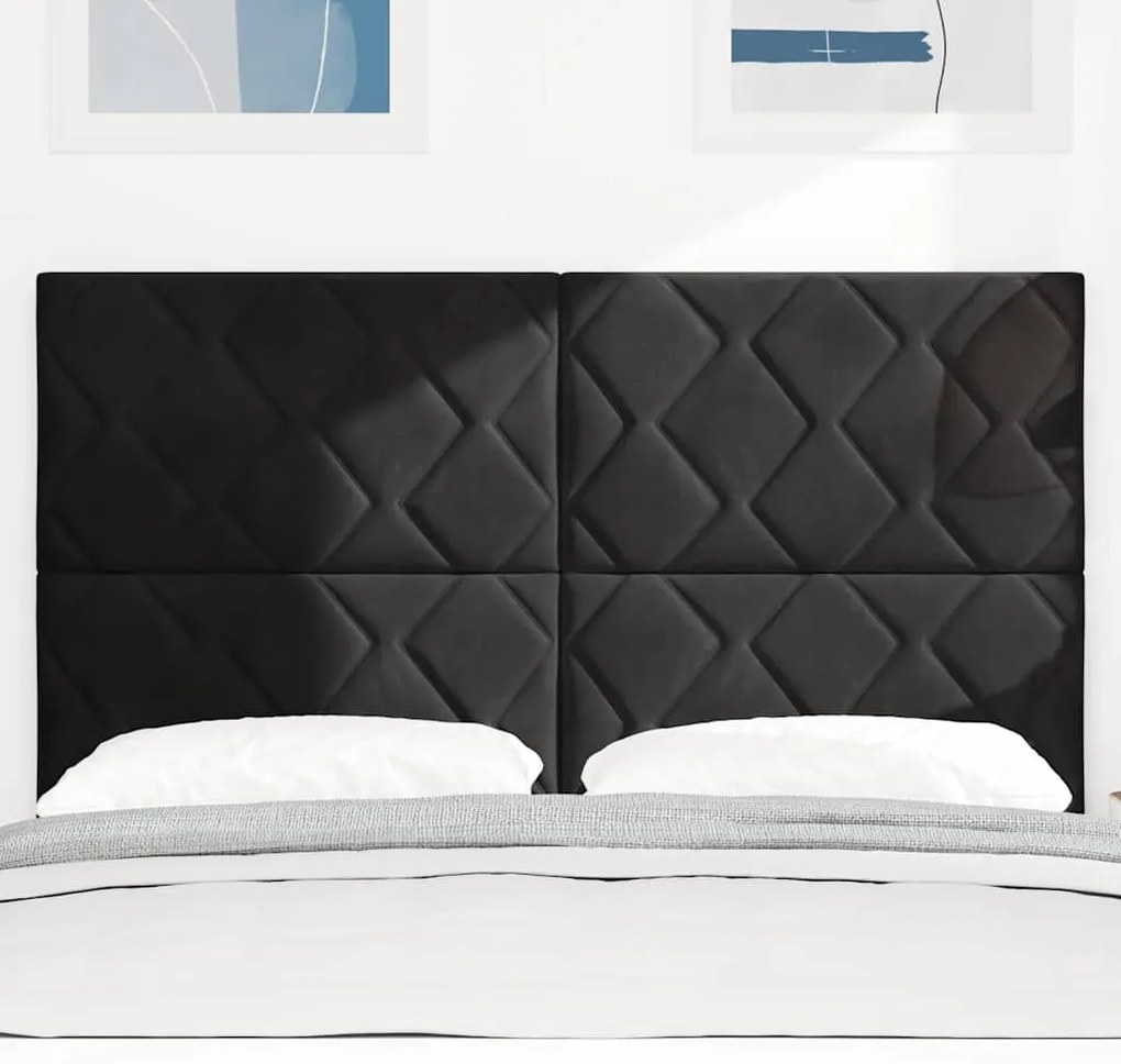 vidaXL LED Κεφαλάρι με φώτα λωρίδας LED Geometric Μαύρο 144 cm Βελούδο