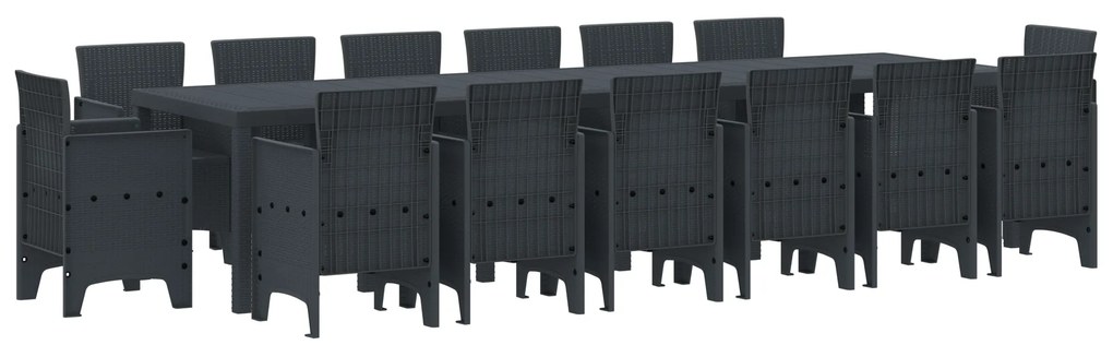 vidaXL Σετ Τραπεζαρίας Κήπου 15 pcs Ανθρακί Μεγάλο Ρατάν, Μέταλλο