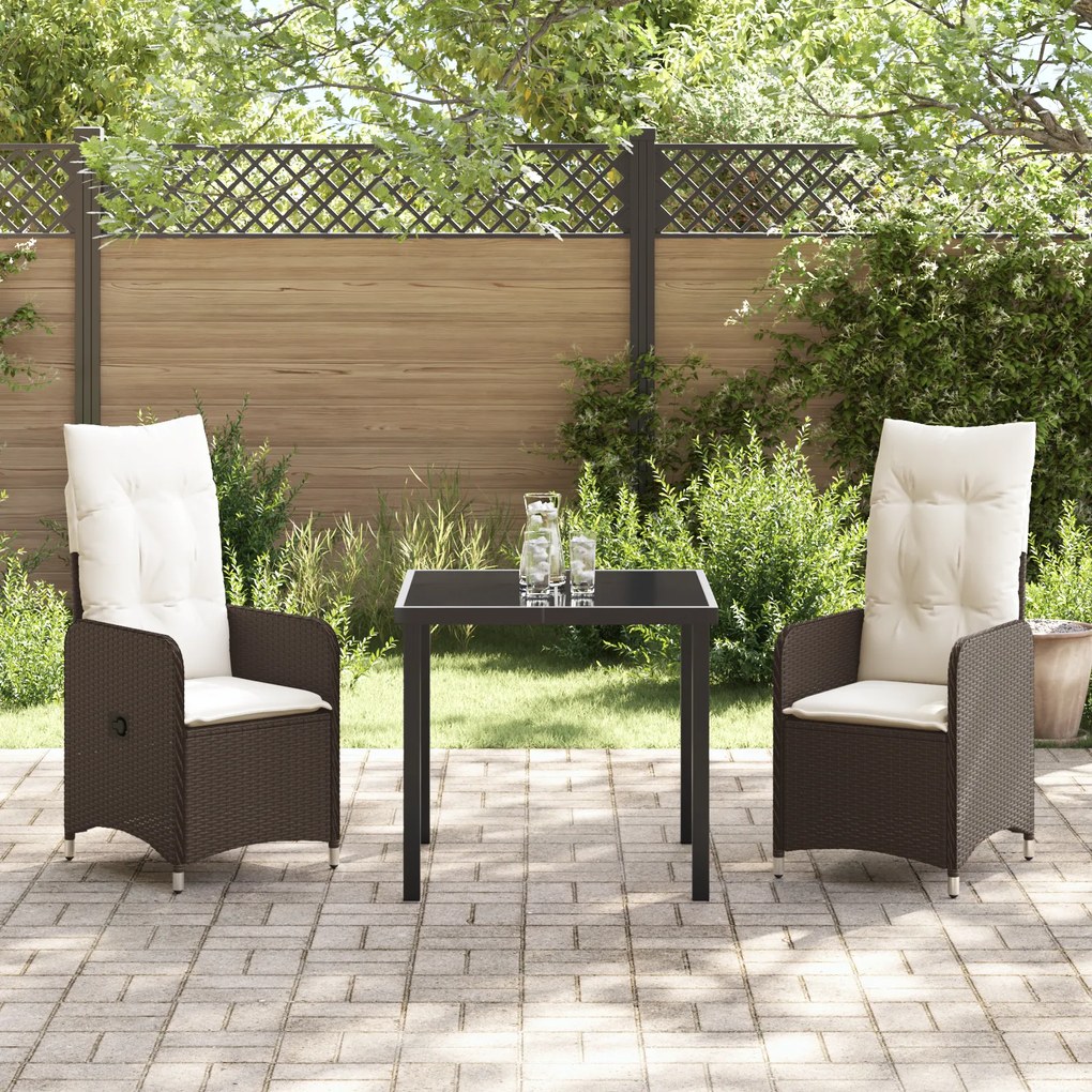 vidaXL Σετ 3 Τμχ Επίπλων Κήπου με Μαξιλάρια Καφέ Poly Rattan