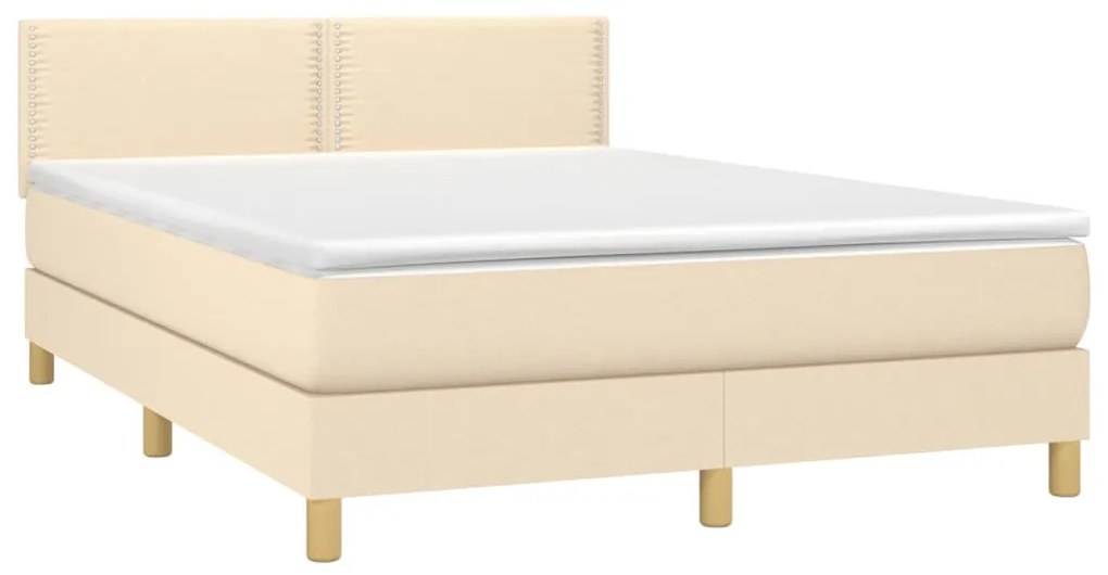 vidaXL Κρεβάτι Boxspring με Στρώμα Κρεμ 140x190 εκ. Υφασμάτινο