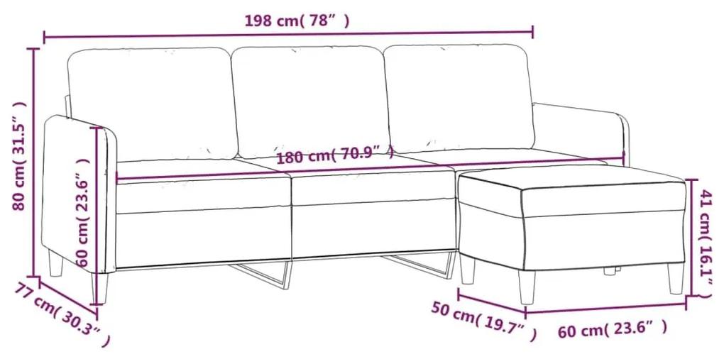 Καναπές Τριθέσιος Ανοιχτό γκρι 180 εκ. Βελούδινος με Υποπόδιο - Γκρι