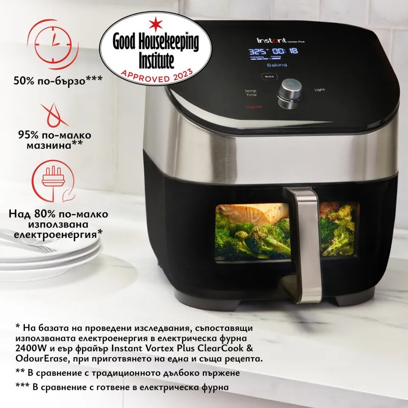 Φριτέζα αέρος Instant Pot Vortex Plus ClearCook & OdourErase 140310401, 1700W, 5.7L, 6 προγράμματα, 35-205C, EvenCrisp, διπλό φίλτρο, μαύρο