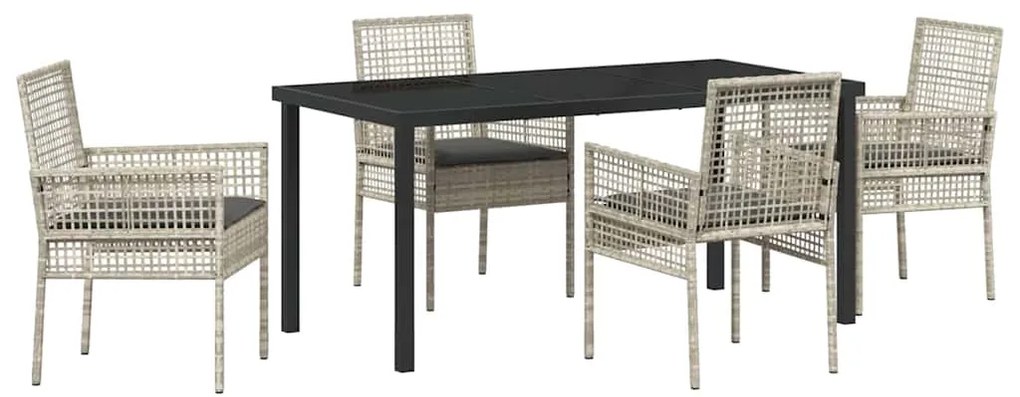 vidaXL Σέτ φαγητού για κήπο με μαξιλάρι 5 pcs Ανοιχτό γκρι Πολυ ράταν