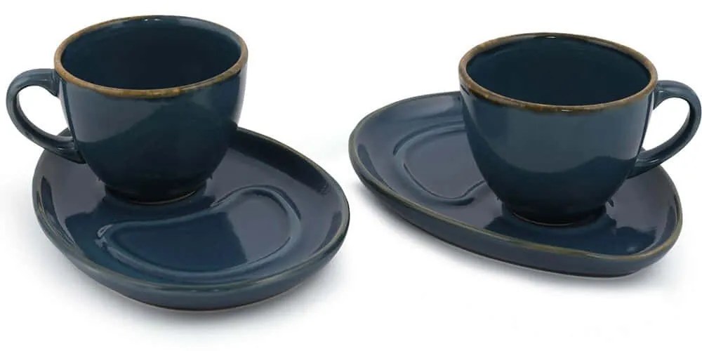 Φλυτζάνια Καφέ Με Πιατάκια (Σετ 4Τμχ) 275KRM1495 215ml Blue Hermia Κεραμικό