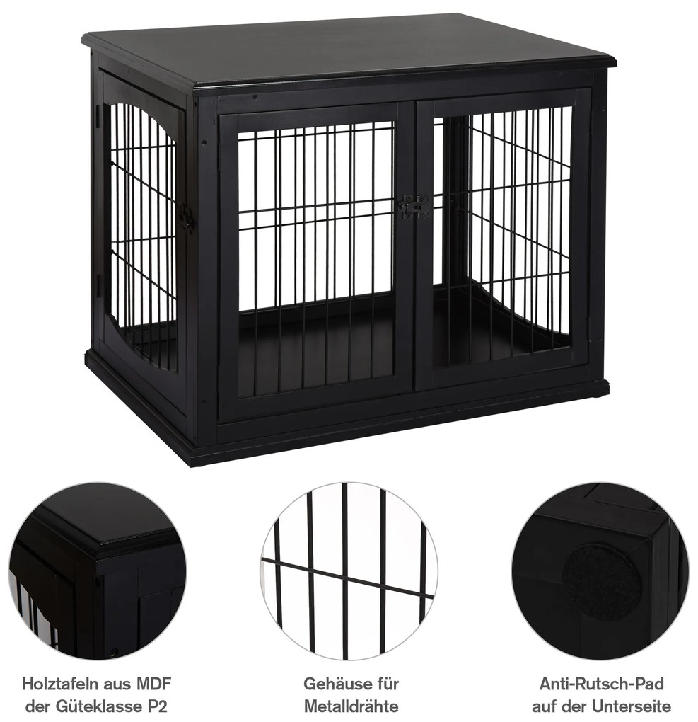 PawHut κλουβί μεταφοράς σκύλου 58,5 cm x 81 cm x 66 cm πόρτες, MDF ξύλο σίδερο, 58, 5 cm x 81 cm x 66 cm, μαύρο