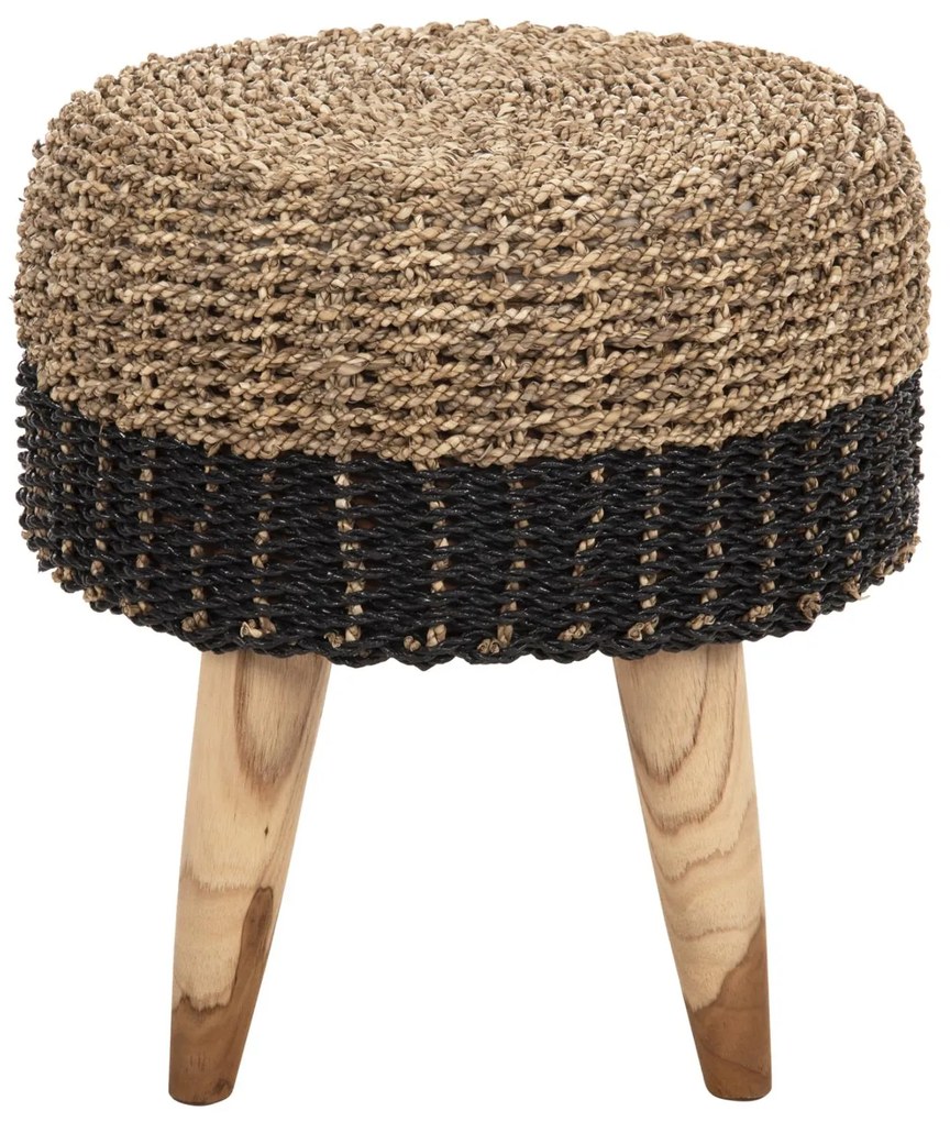 Σκαμπό BEAM απο Ξύλο TEAK και Seagrass σε Φυσικό και Μαύρο Φ43x45Yεκ. 43x43x45 εκ.
