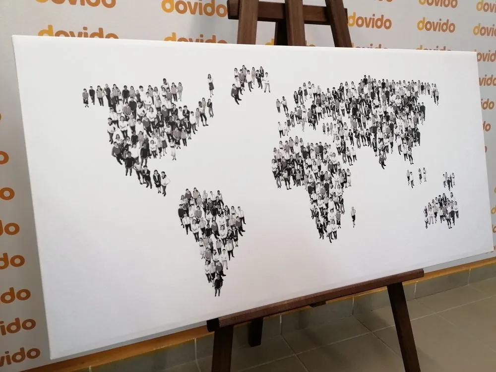 Εικόνα ενός παγκόσμιου χάρτη από φελλό που αποτελείται από άτομα σε μαύρο & άσπρο - 100x50  color mix