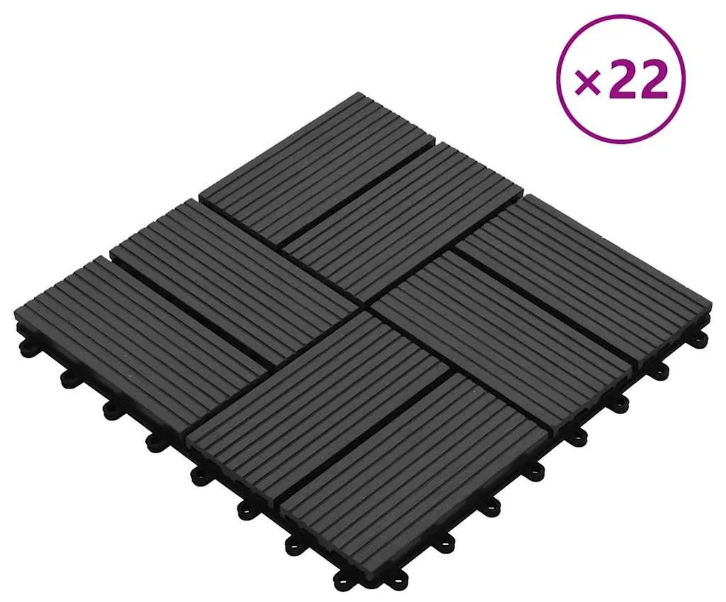 vidaXL Πλακάκια Deck 22 τεμ. Μαύρα 30 x 30 εκ. 2 μ² από WPC