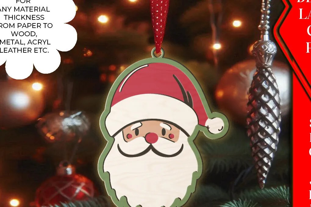 Σετ των 3 Intra απο ξύλο plywood 3mm-4mm πάχος 3D Χριστουγεννιάτικο Στολίδι Άγιου Βασίλη La Δίασταση 8x8 cm INTRAFABR-107931543