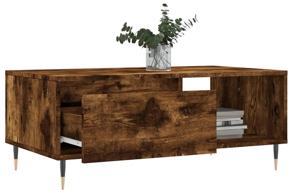 vidaXL Τραπεζάκι Σαλονιού Καπνιστή Δρυς 90x50x36,5 εκ. Επεξεργ. Ξύλο
