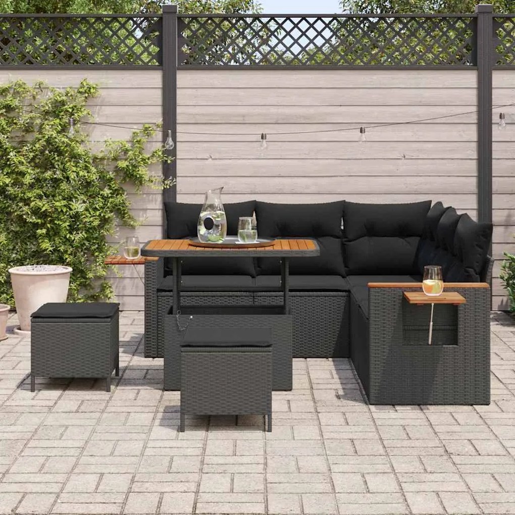 vidaXL Σετ Καναπέ Κήπου με μαξιλάρι 8 pcs Μαύρο