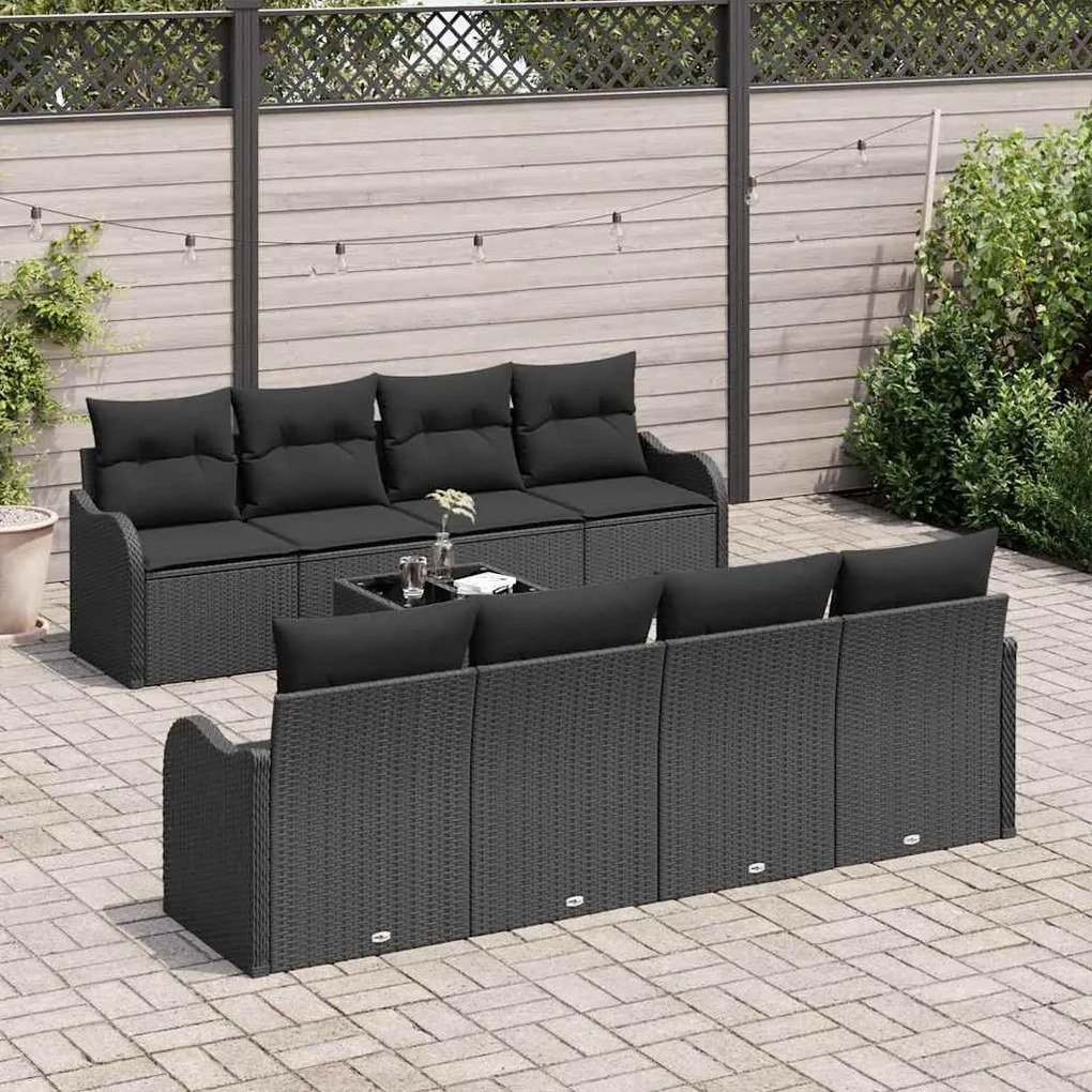 vidaXL Σετ Καναπέ Κήπου 9 pcs Μαύρο 55 x 55 x 37 εκ Πολυ ράταν