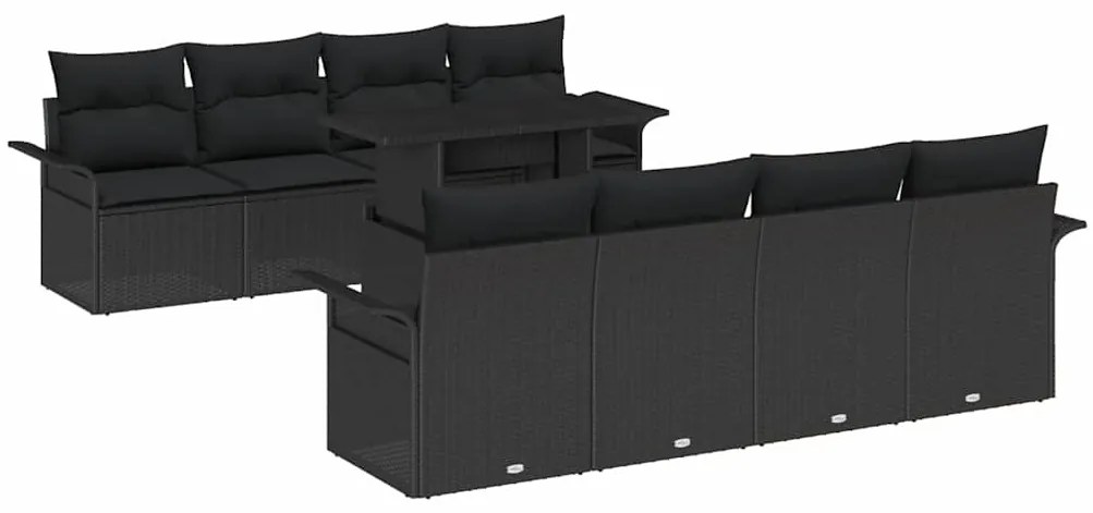 vidaXL Σετ Καναπέ Κήπου με μαξιλάρι 9 pcs Μαύρο Πολυ ράταν