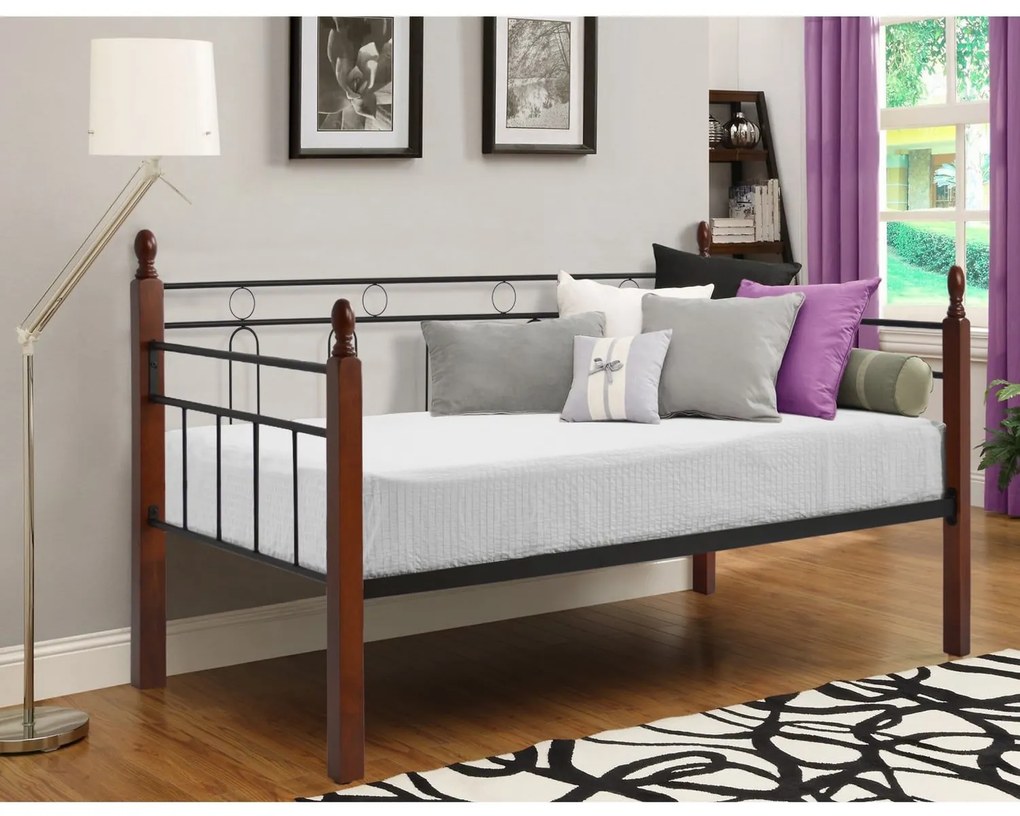 Κρεβάτι Καναπές Mila Hm367  Μαύρο/Dirty Oak 200x92,5x97cm Μονό Metal,Wood