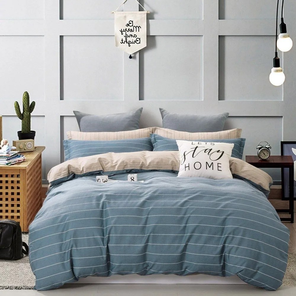 Παπλωματοθήκη Nova (Σετ 3τμχ) Beige-Denim Melinen Υπέρδιπλo 220x240cm 100% Βαμβακοσατέν
