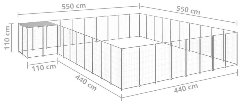 vidaXL Σπιτάκι Σκύλου Ασημί 25,41 μ² Ατσάλινο