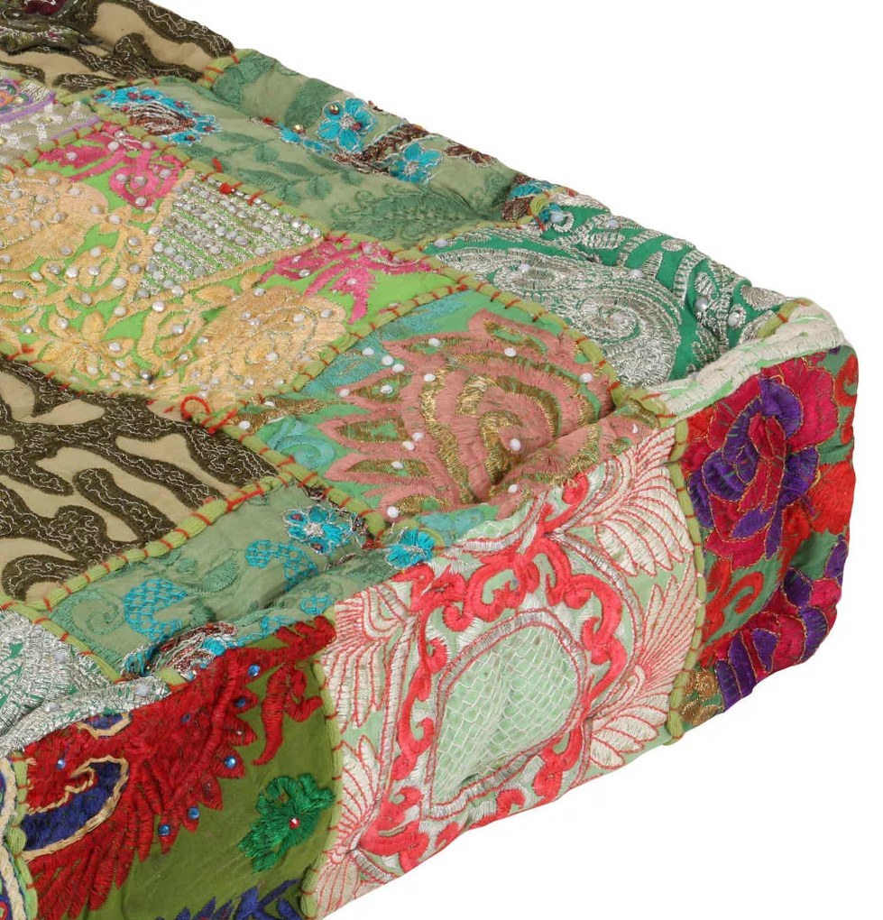 vidaXL Πουφ Patchwork Τετράγωνο Χειροπ. Πράσινο 50x50x12 εκ. Βαμβάκι