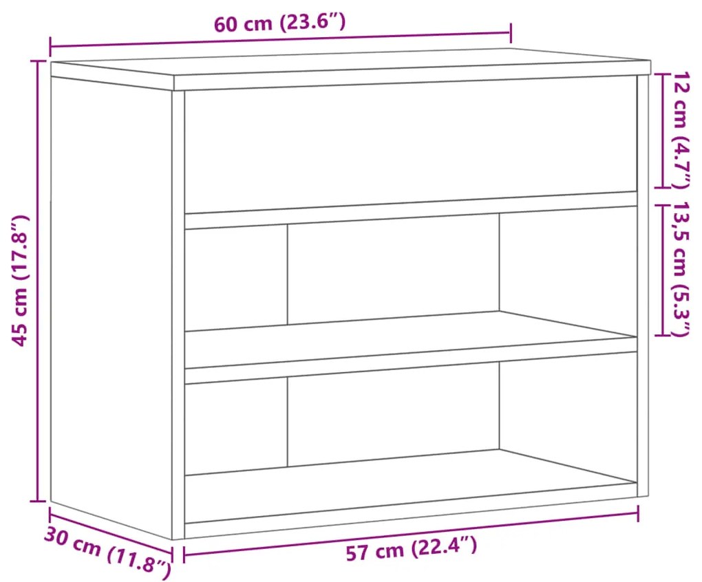 Παπουτσοθήκη Λευκή 60 x 30 x 45 εκ. από Επεξ. Ξύλο 808738