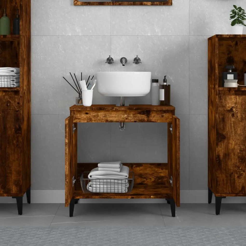 vidaXL Ντουλάπι Νιπτήρα Καπνιστή Δρυς 58x33x60 εκ. Επεξεργ. Ξύλο