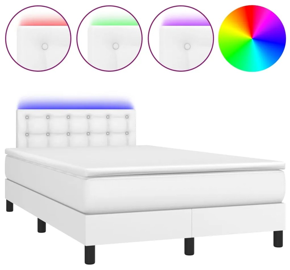 vidaXL Κρεβάτι Boxspring με Στρώμα &amp; LED Λευκό 120x200 εκ. Συνθ. Δέρμα