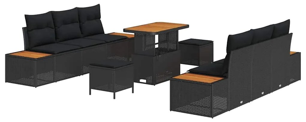 vidaXL Σετ Καναπέ Κήπου 9 τεμαχίων με μαξιλάρια μαύρο πολυ ρατάν