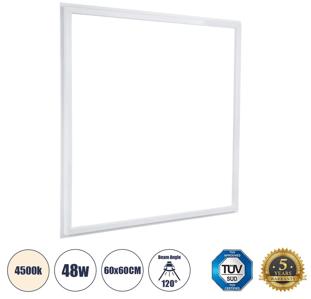 GloboStar® 60369 Χωνευτό LED Panel Linear Frameless Super Slim 60x60cm 48W 5520lm 120° CRI≥85Ra AC 220-240V IP44 Μ60 x Π60 x Υ1.5cm - Φυσικό Λευκό 4500K - TÜV Certified Driver - 5 Years Warranty