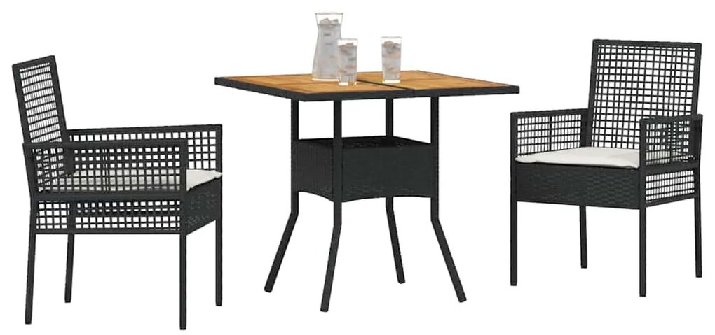 vidaXL Σέτ φαγητού για κήπο 3 pcs Μαύρο συνθετικό ρατάν