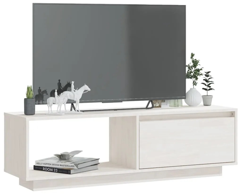 vidaXL Έπιπλο Τηλεόρασης Λευκό 110 x 30 x 33,5εκ από Μασίφ Ξύλο Πεύκου