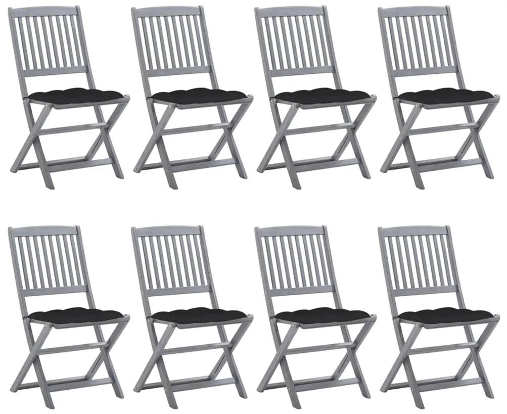 3078312 vidaXL Καρέκλες Εξ. Χώρου Πτυσσόμενες 8 τεμ. Ξύλο Ακακίας &amp; Μαξιλάρια Γκρι, 1 Τεμάχιο