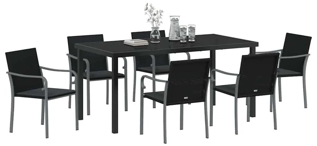 vidaXL Σέτ φαγητού για κήπο 7 pcs Μαύρο Πολυ ράταν
