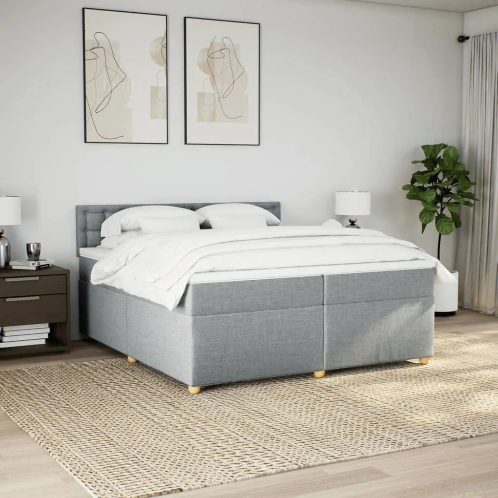 Κρεβάτι Boxspring με Στρώμα Ανοιχτό Γκρι 200x200 εκ. Υφασμάτινο - Γκρι