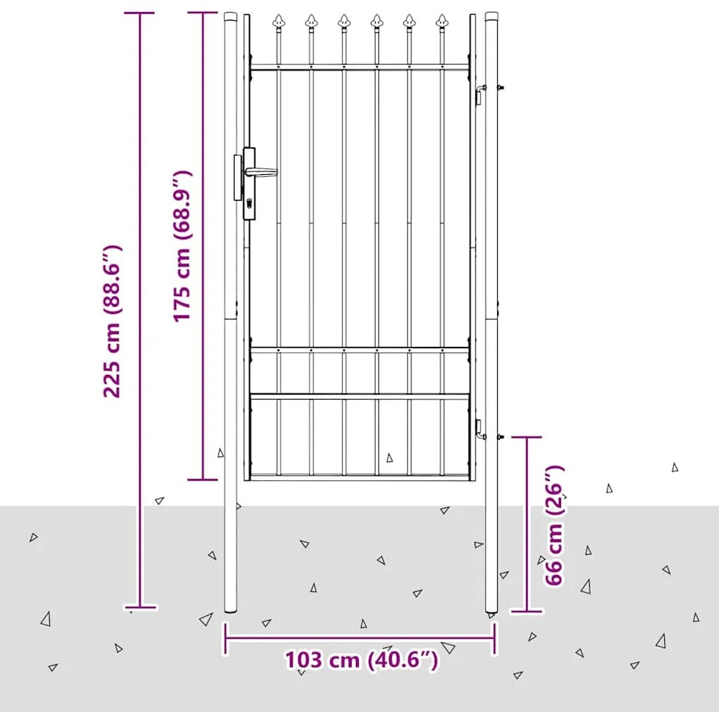 vidaXL Πύλη Φράχτη Γκρι 100 x 175 cm Χάλυβας με Επικάλυψη Πούδρας